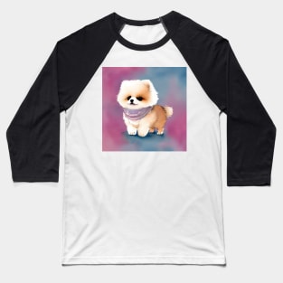 Cute Pomeranian Puppy Wearing a Scarf Art 1 Baseball T-Shirt